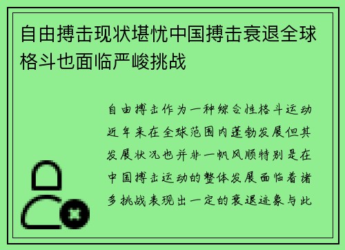 自由搏击现状堪忧中国搏击衰退全球格斗也面临严峻挑战 自由搏击现状堪忧中国搏击衰退全球格斗也面临严峻挑战